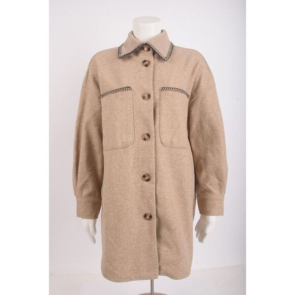 Zara Womans Soft Overshirt Shirt Jacket Tan Contrast Stitch XS 8741/270 NWOT - Picture 1 of 6